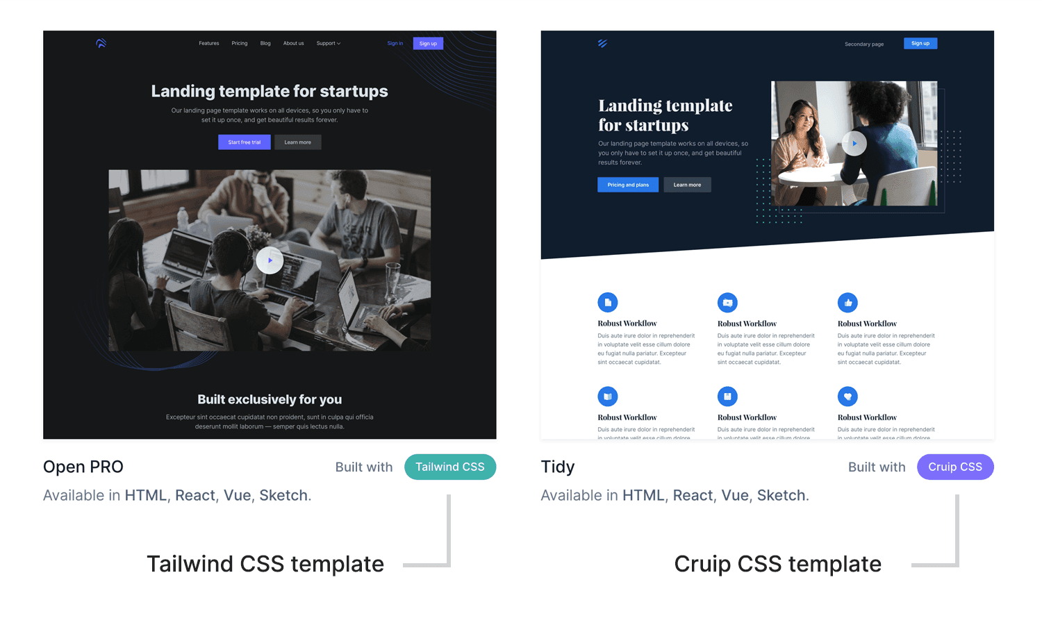 Cruip templates categories
